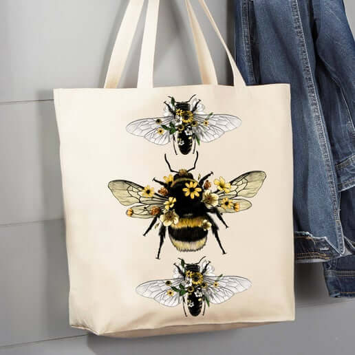 Reusable Bee & Flowers Canvas Tote Bag